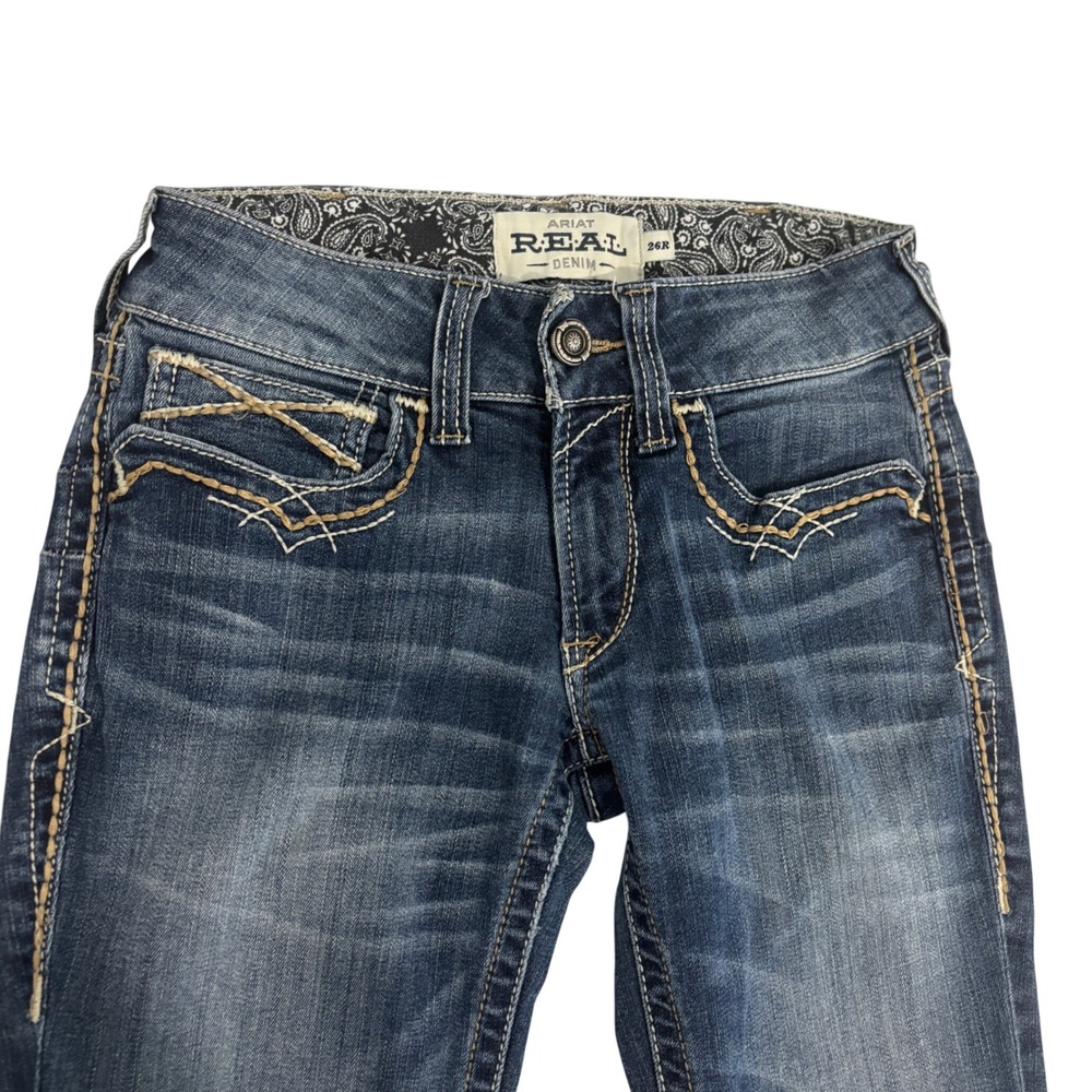 Ariat Real Denim Blue Jeans Women S 26x32 Western Bootcut Embroidered Stretch
